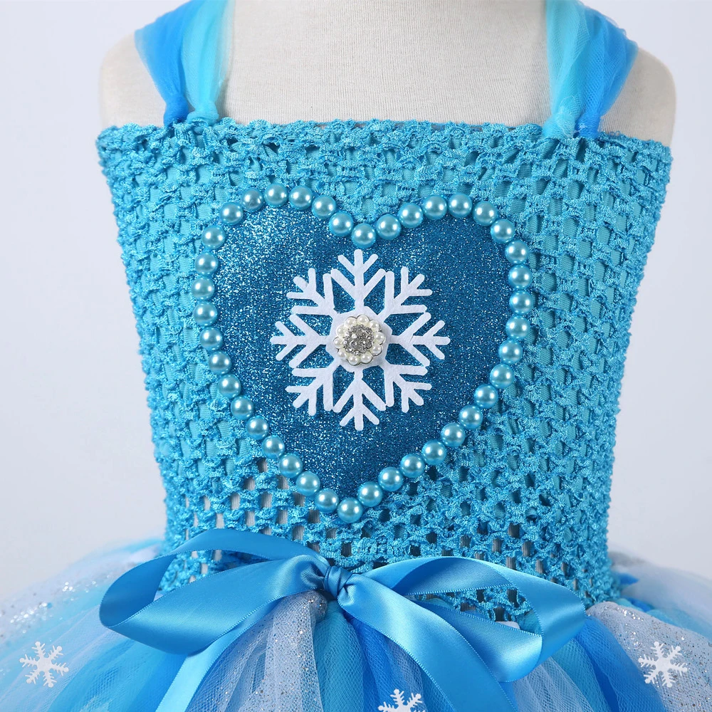 Sparkly Elsa Princess Dresses for Girls Snow Queen Ballet Tutus Kids Halloween Christmas Costume Girl Snowflakes Birthday Outfit