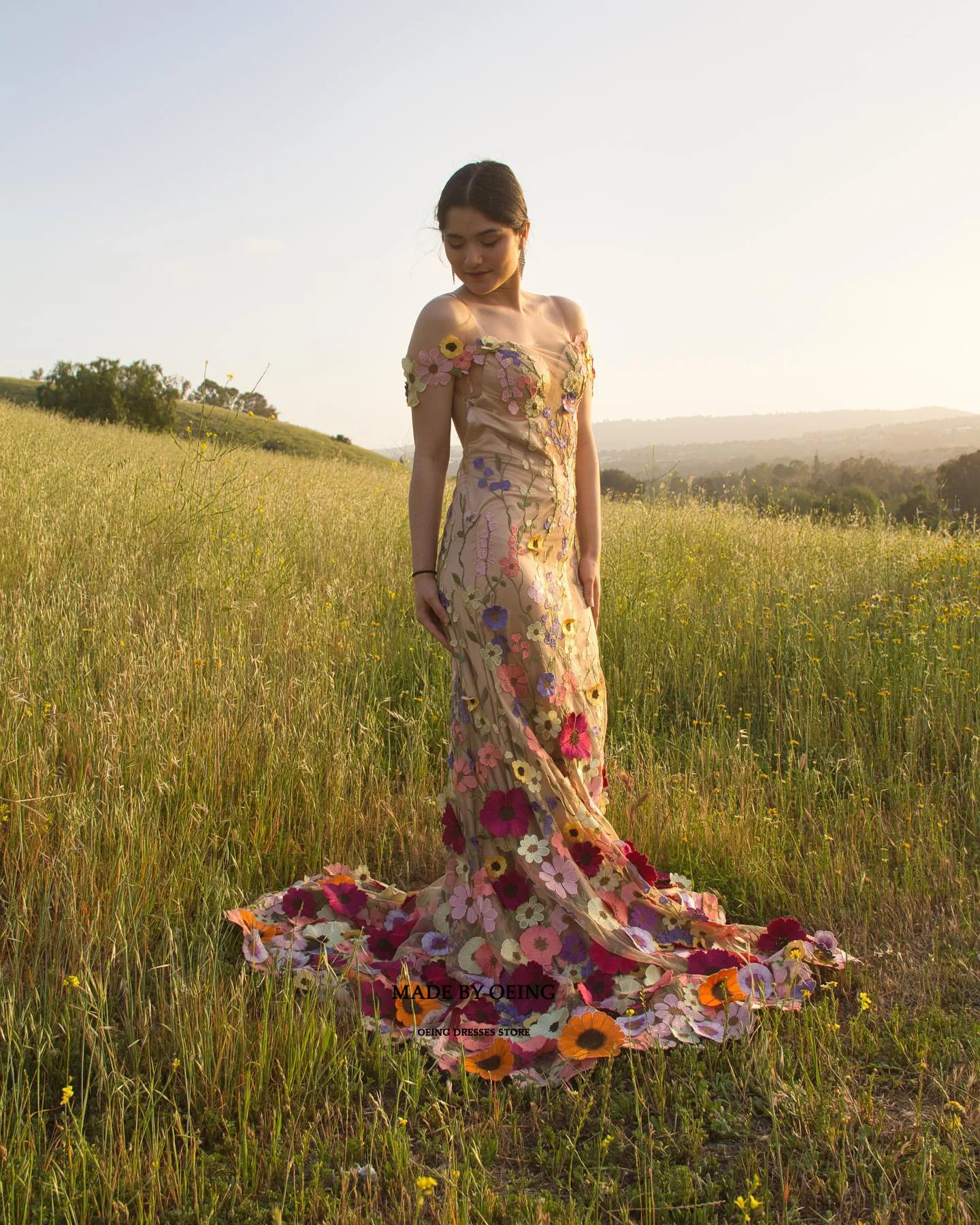 OEING-Vestidos de baile até o chão, vestido de noite, vestidos elegantes para ocasiões formais, tule floral para mulheres