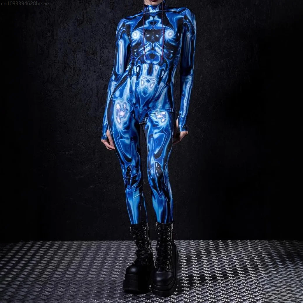 

Women Halloween Cosplay Tights Jumpsuit 3d Printing Long Sleeve Bodysuit Carnival Party Stage Showing Perfermence Catsuit