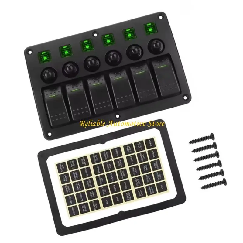

M68B Toggle Switches with Light & Sticker On Off Switches Panel for Car 6 Gang Rocker Switches Panel Waterproof
