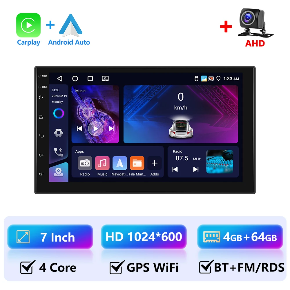Camecho 7 9 10 Inch 4G + 64G Autoradio Android 2Din Autoradio GPS Stereo WIFI Draadloze Carplay Android Auto Universele Multimedia
