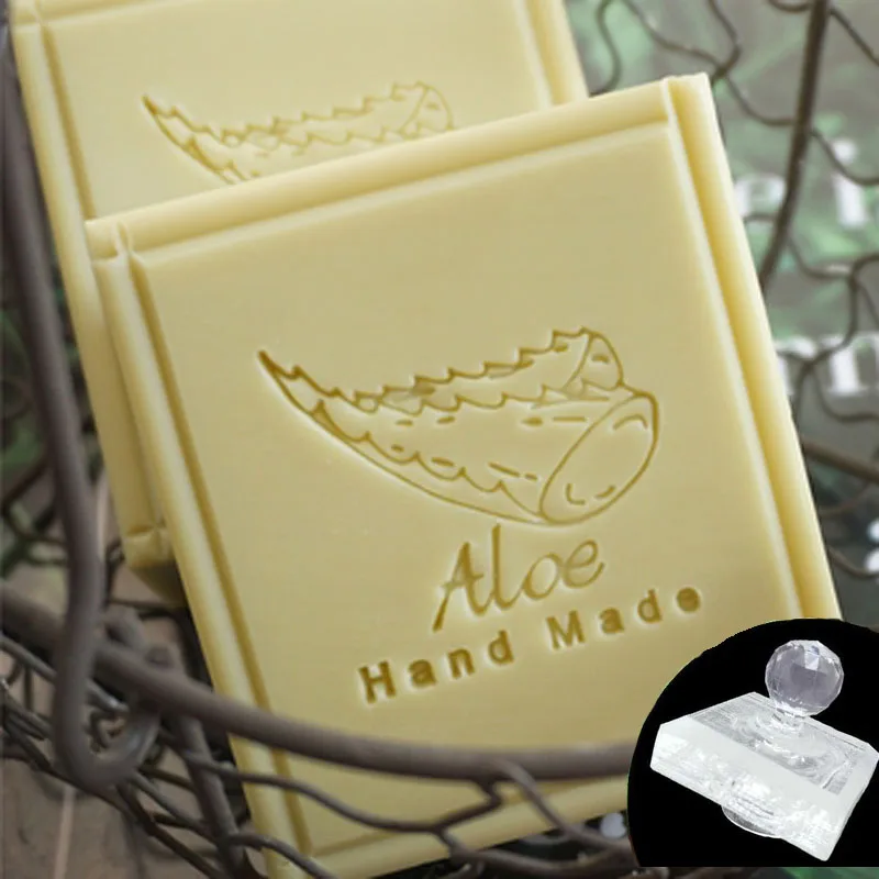 Handmade Soap Stamp with Aloe Letter Pattern, Plant Series, DIY Soap Making, Transparent Acrylic Chapter, Custom, 40x40mm