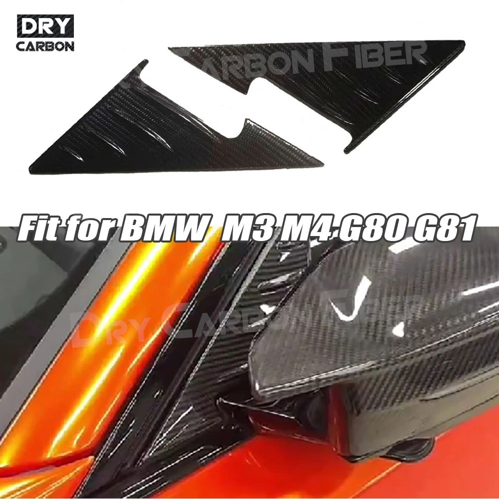 

2PCS Car Mirror Caps Side Window Spoiler Triangle Cover Trim For BMW M3 M4 G80 G81 G82 G83 2021+ Dry Carbon Fiber Accessories