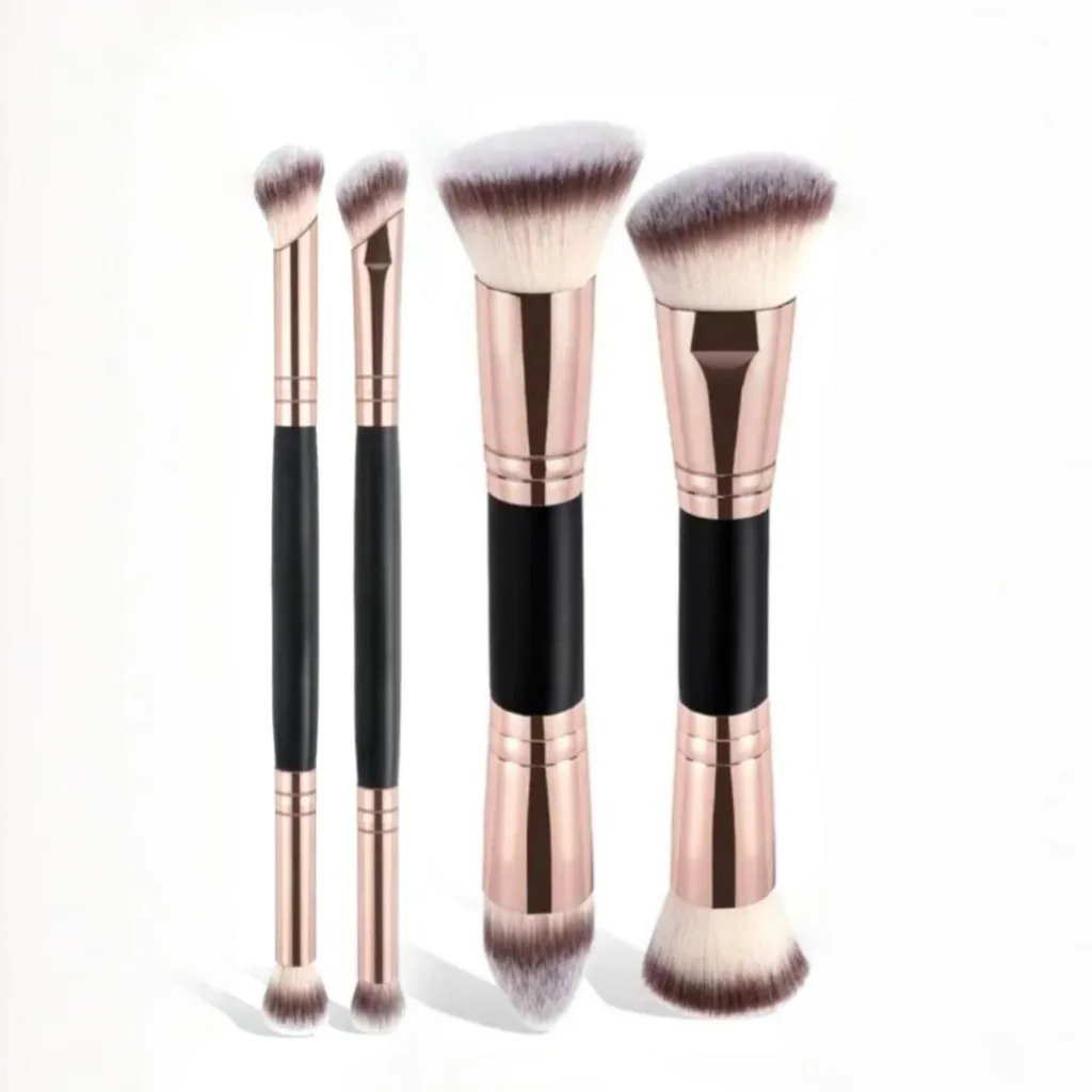 4Pcs Dual-Ended Makeup Brush Set, Soft Synthetic Bristles Foundation Blush Powder Eyeshadow Brushes, Portable Cosmetic Tools for