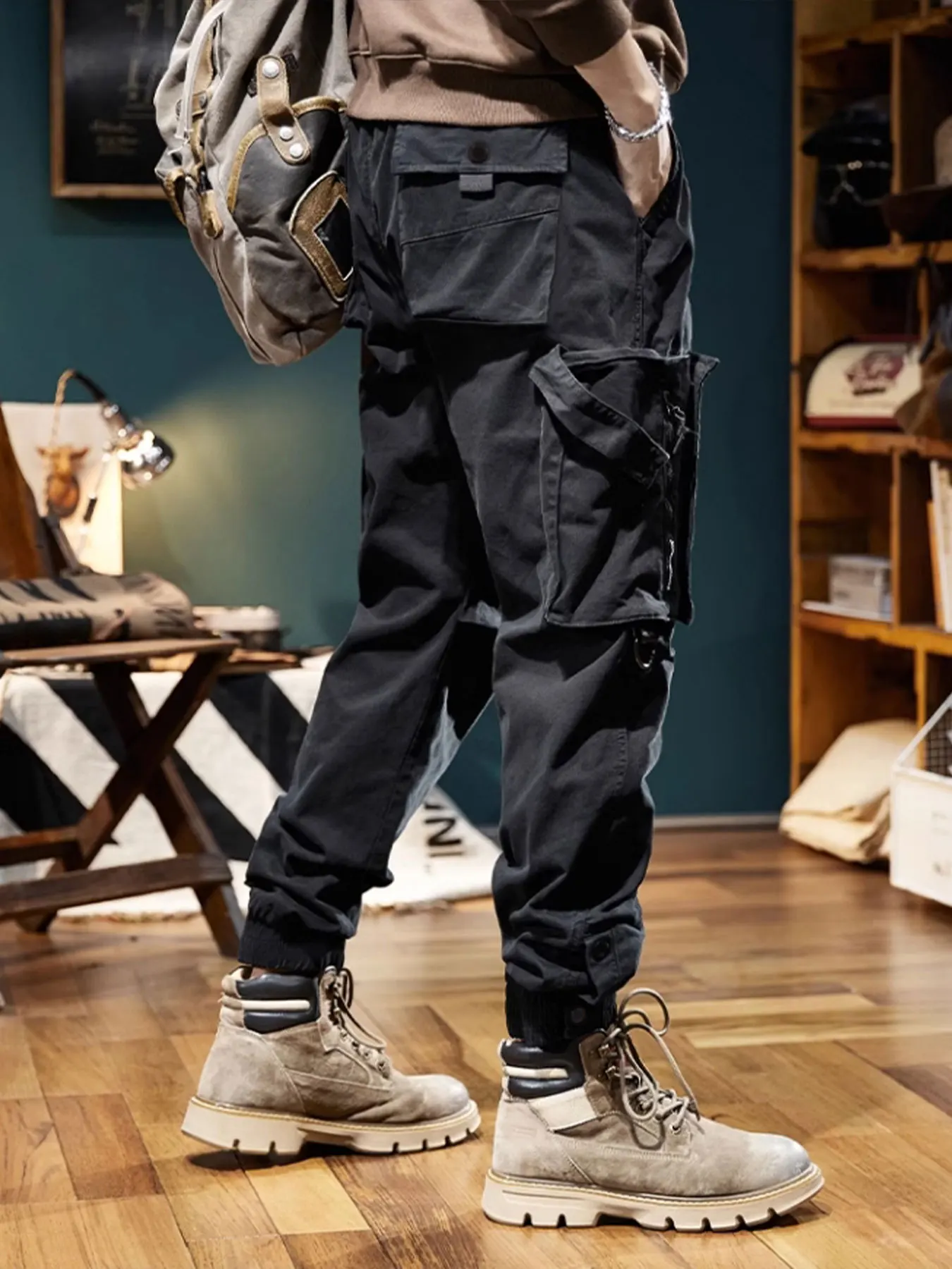 Legging Kargo Pria Celana Kargo Trendi Kasual Longgar Pria Tren Celana Kasual Pria Sembilan Menit