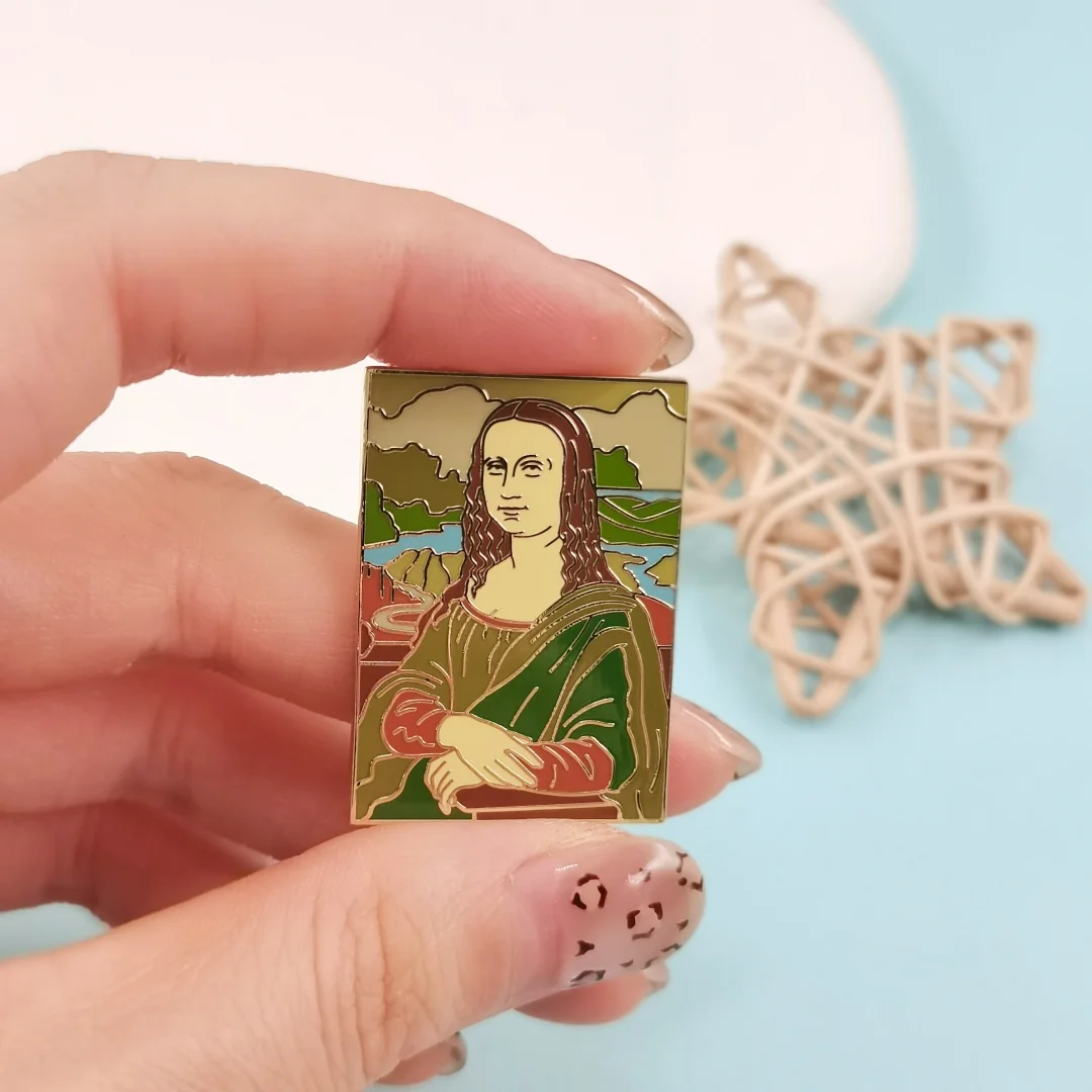 Mona Lisa Themed Art Badge Landscape Oil Painting Background Brooch Art Enthusiast Collectible Souvenir Gift