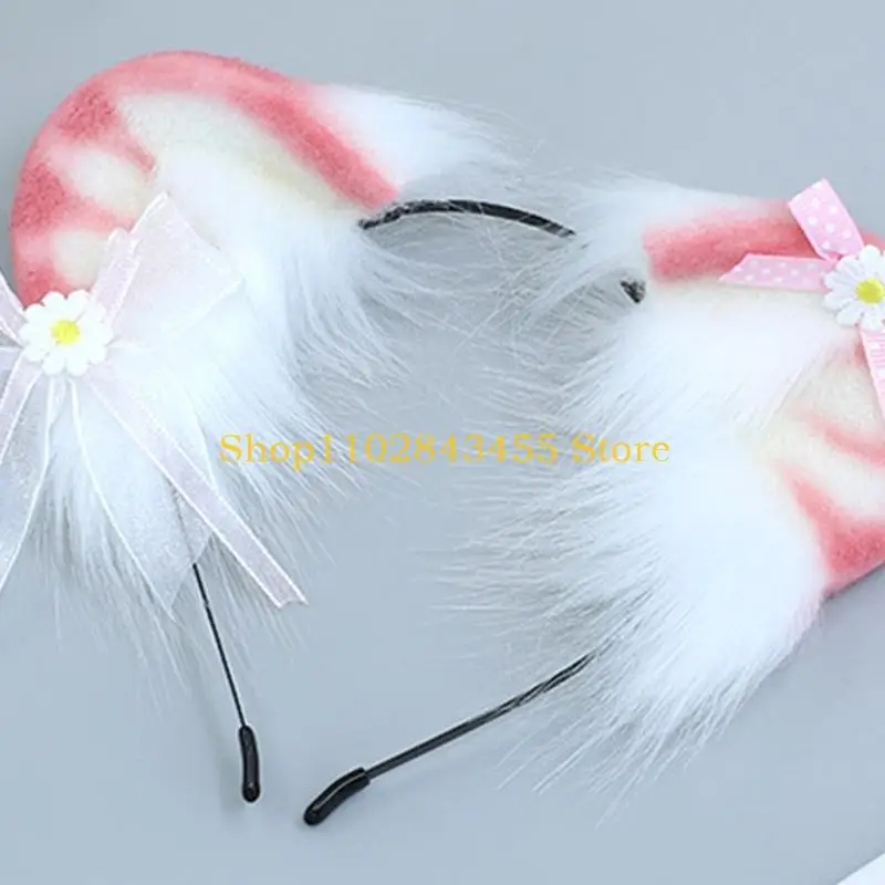 

49MC повязка на голову с медвежьими ушками, обручи для волос из искусственного меха с ушками животных, милые обручи для волос с