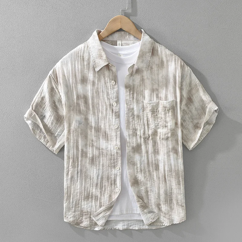 8206 Camisas de manga corta con estampado de estilo japonés para hombre, camisa informal holgada para hombre, Camisa Casual Hombre Camisa Masculina TS-010