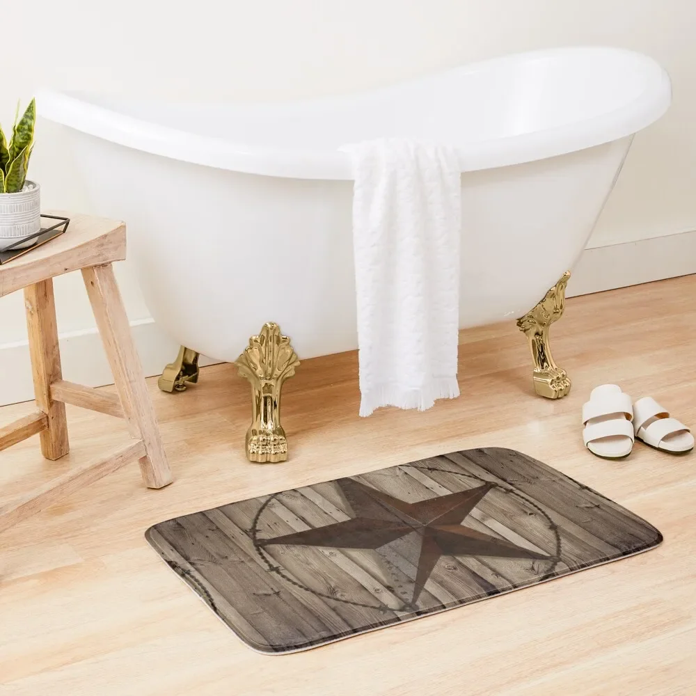 

primitive western country barn wood grunge star Bath Mat Anti-Slip Shower Toilet Rug Accessories Sets For The Bathroom Mat