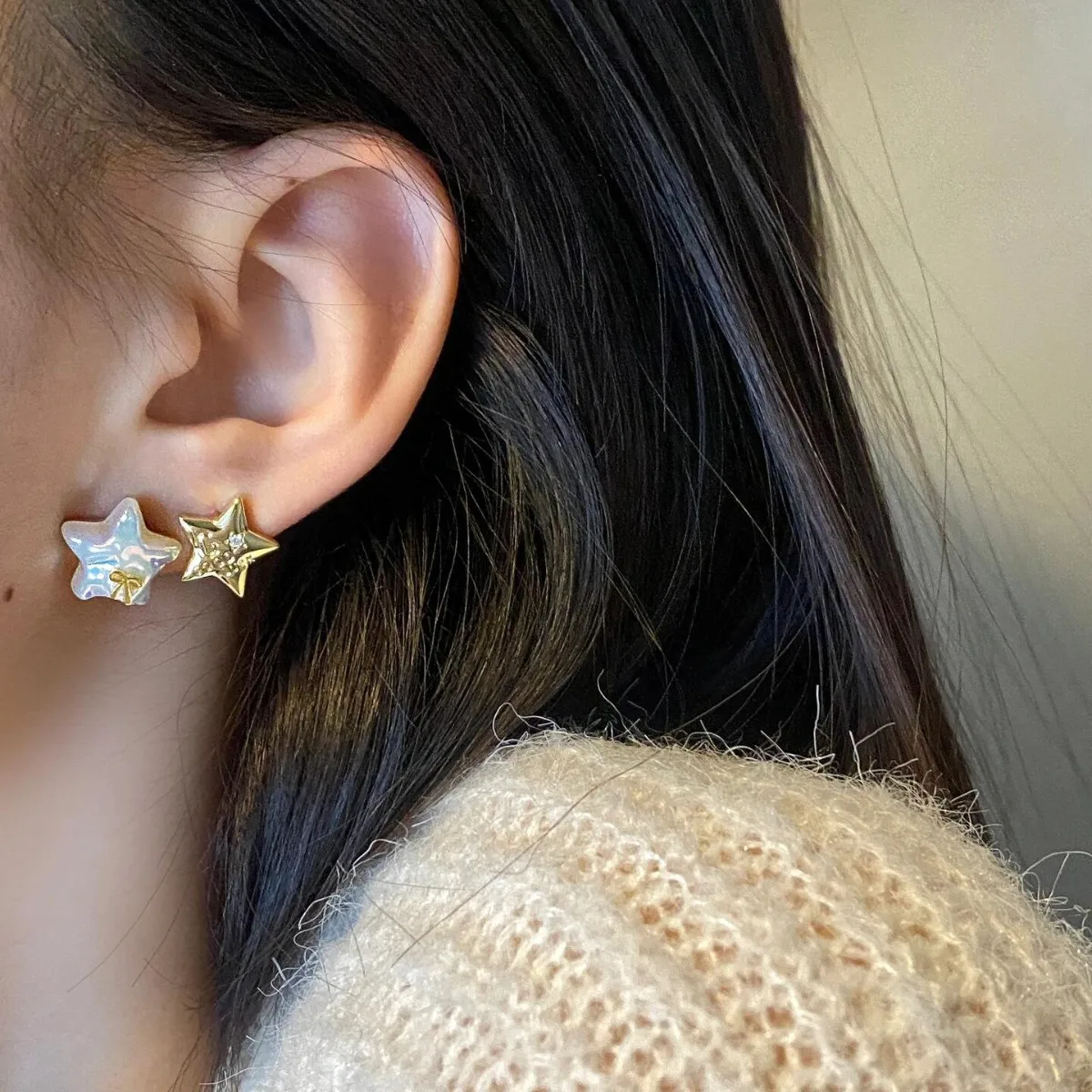 Classic craftsm three-dimensional pentagram pearl bowknot earings stud exquisite charm earrings for women banquet jewelry gifts