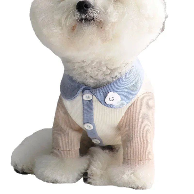 Thin Dog Bottoming Shirt Cute Cloud Pet Schnauzer Corgi Cat Pet Clothing Lapel Open Button Pet Coat Designer Dog Clothes