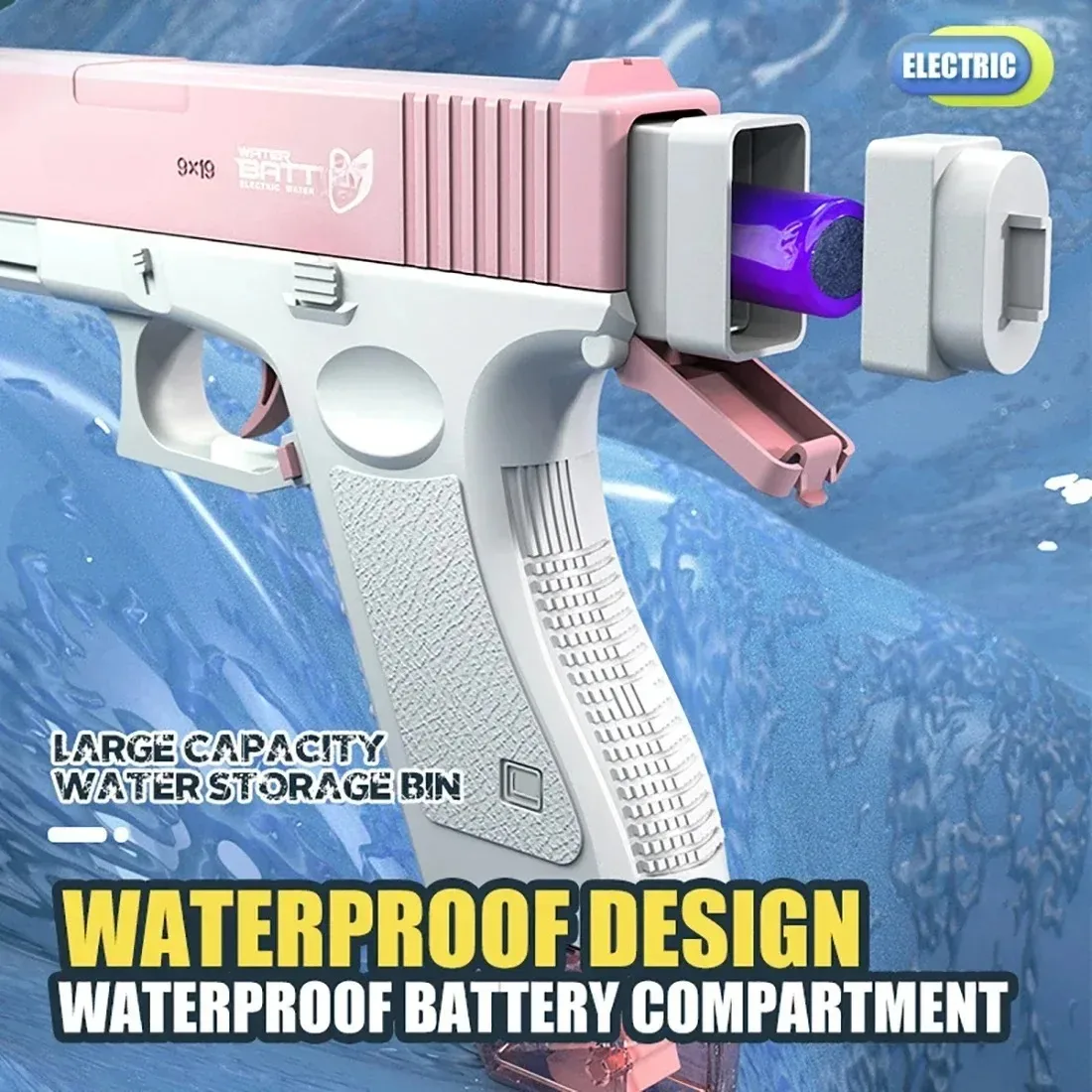 Pistola de agua eléctrica de disparo continuo, almacenamiento de agua de gran capacidad, artefacto portátil para piscina de playa al aire libre, pistola de agua para niños