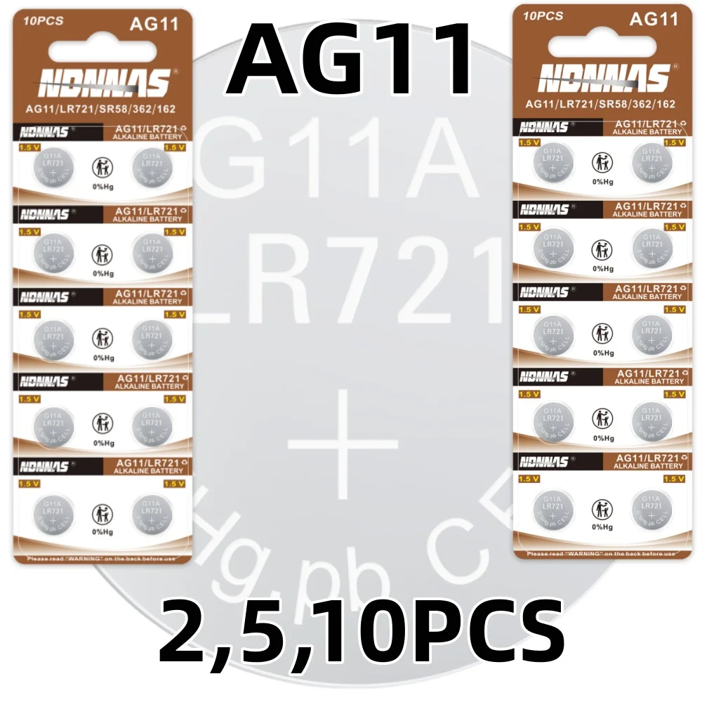 2 5 10PCS Premium AG11 LR721 1.5V Alkaline Coin Battery 10Pack Long Lasting Mercury Free for Watches Electronic Devices