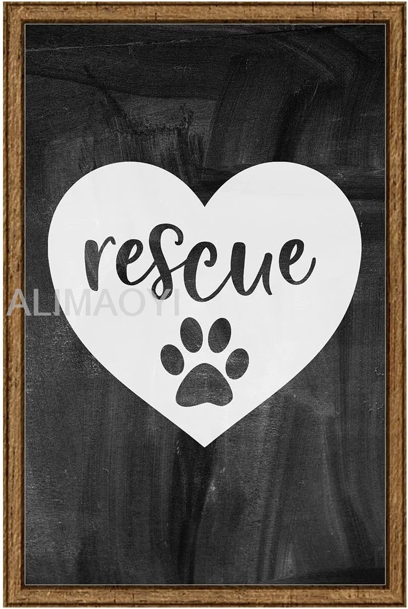 INKFREELY Love rescue dog paw print cursive heart animals pet owner Tin Sign Chalk Board Wall Art Decor Funny Gift Larg Alu sign