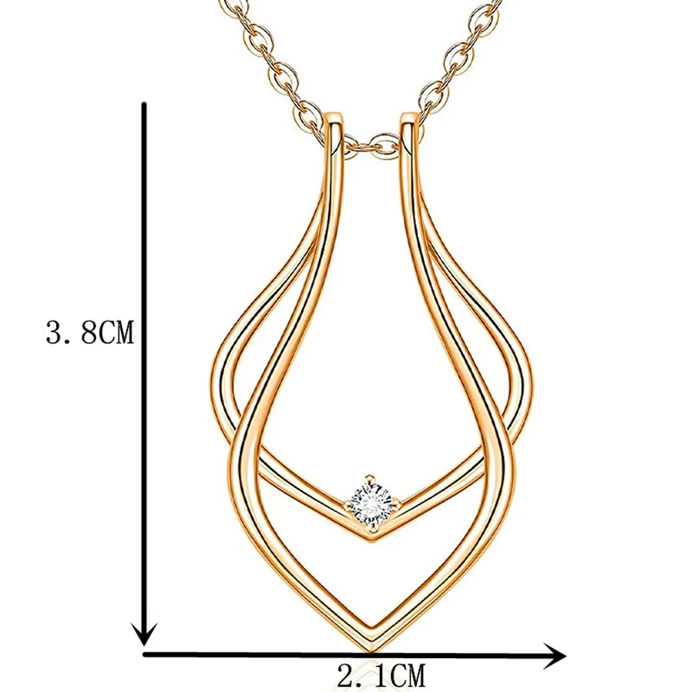 Stainless Steel Waterdrop Ring Holder Necklace For Women Men Cubic Zirconia Ring Keeper Necklaces Jewelry For Wife Girlfriend