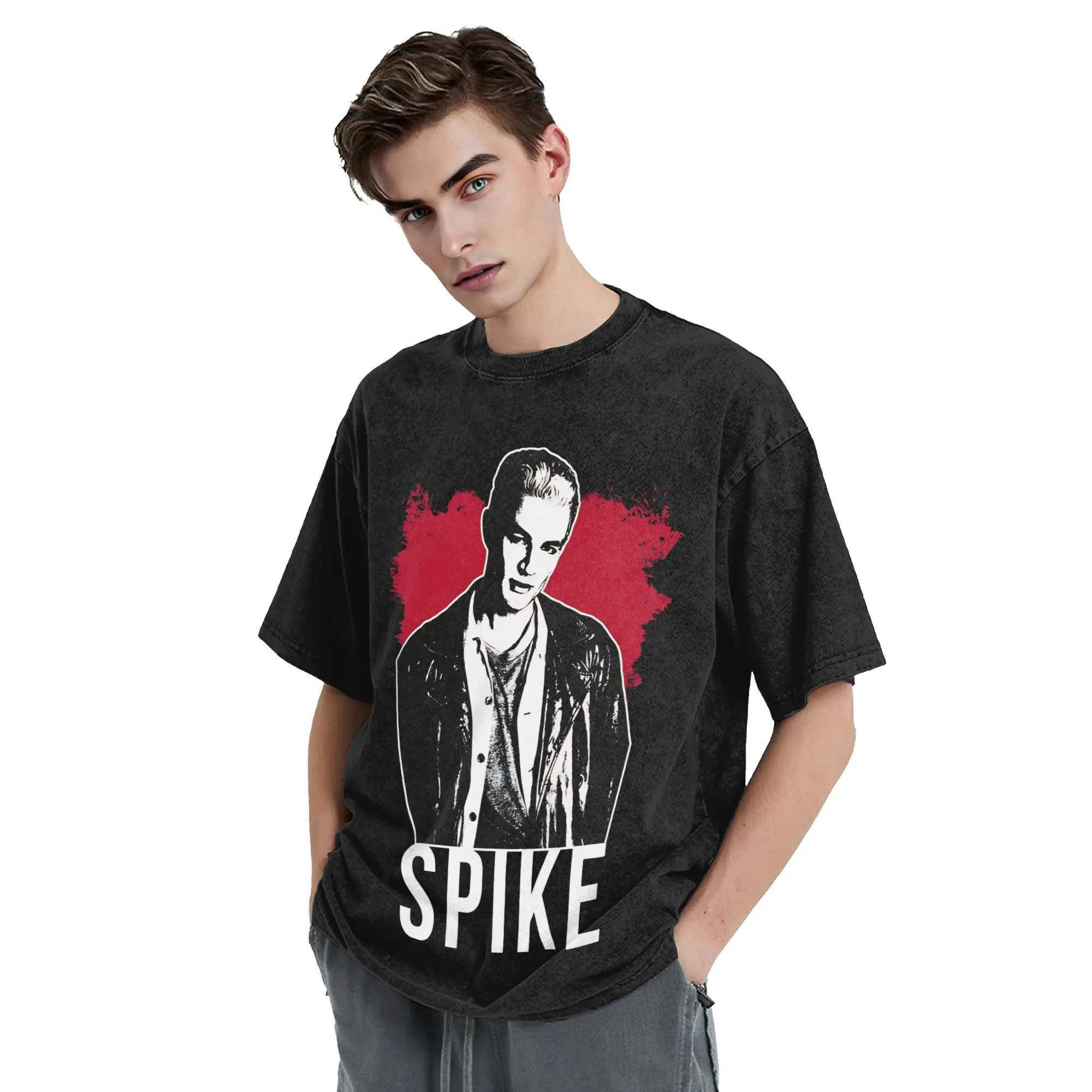 Spike Buffy the Vampire Slayer Washed T Shirts Streetwear Vintage T-Shirts  Tee Shirt for Men Women Short Sleeve Street Printed