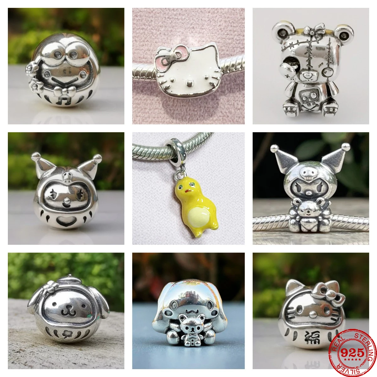 2023 New Fashion 925 Sterling Silver Cartoon Bear Cat  Dangle Charm Bead Pandent Fit Original  Bracelet DIY Women Jewelry