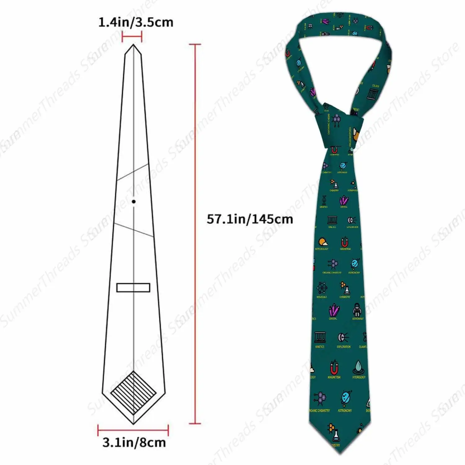 Chemistry Icon Men's Tie Funny Science Teacher Dark Green Men's Neckties Festival Gift for Boys Teens Men