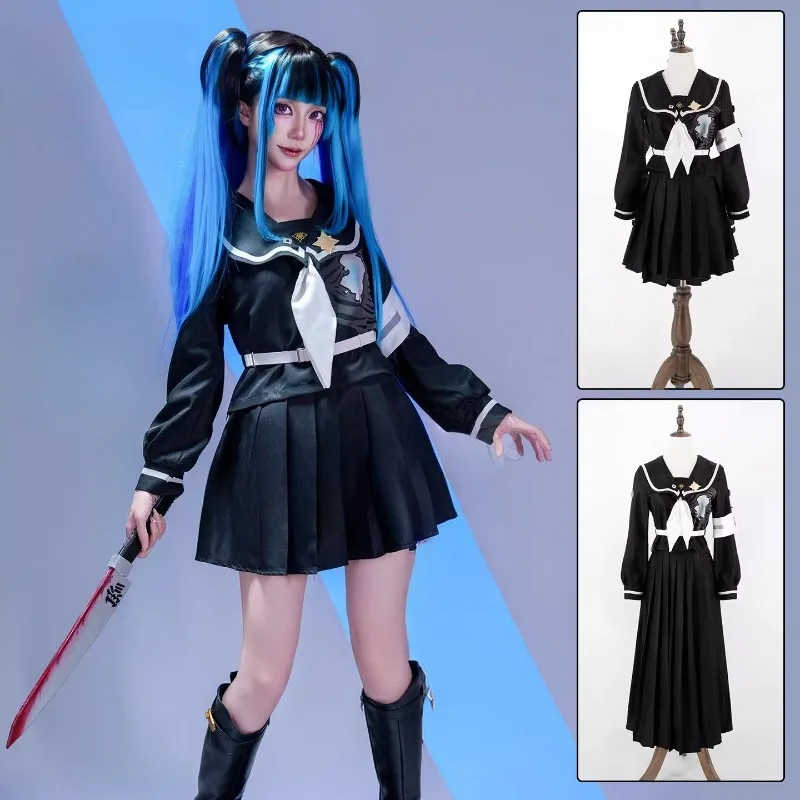 

Game Shizuhara Hiruko Cosplay Amemiya Darumi Costume Black Sailor Uniform JK Wig Full Set Role Play Outfit Clothes for Women