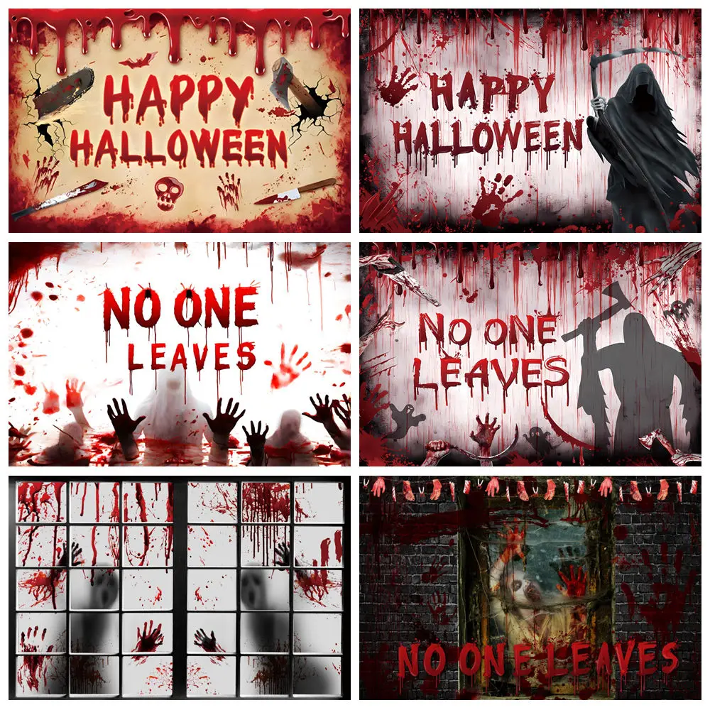 

Horror Bloody Halloween Party Backdrop Scary Zombie Blood Handprint Footprint Vampire Baby Portrait Photography Background Decor