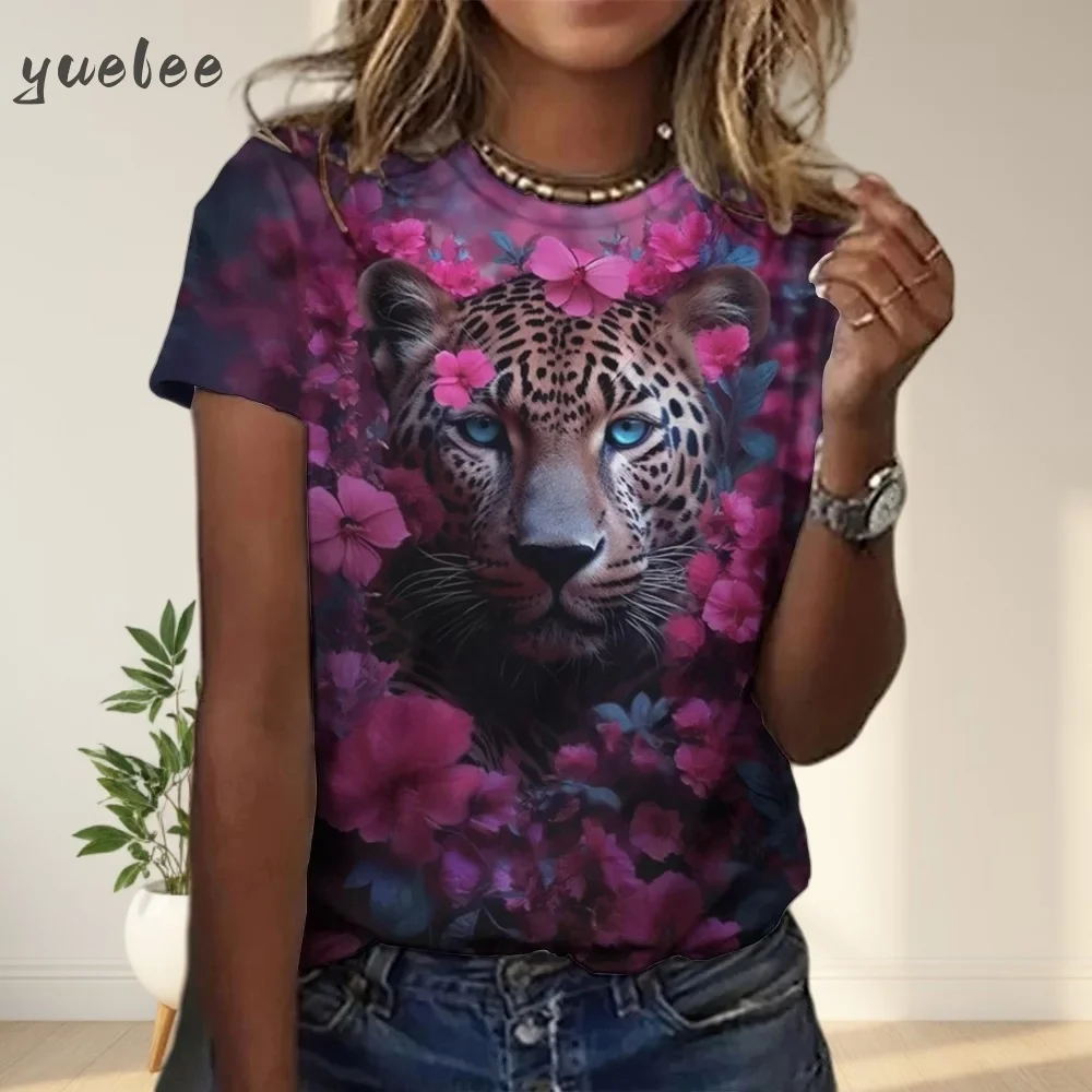 Women's T-Shirt Summer Animal Leopard 3D Print T-Shirt Women Street Casual Fashion Short Sleeve T-Shirt O-Neck Clothes for Woman