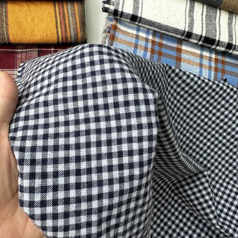 Brushed Plaid Cotton Fabric Spring By The Meter for Shirt Dress Skirt Coat Tablecloth Diy Sewing Cloth Soft Breathable Pink Blue