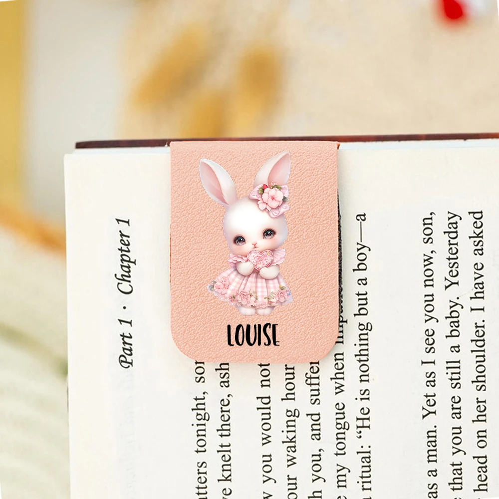 Marcapáginas con nombre con conejo romántico, marcapáginas de conejo romántico de cuero personalizado, marcapáginas magnético personalizado, 1 ud.