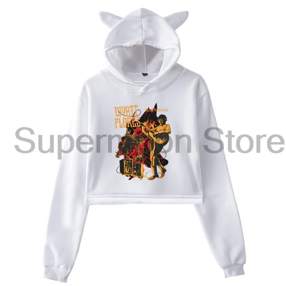 

Merch Wyatt Flores Welcome To The Plains Vintage Hoodie Cat Ears Hooded Sweatshirt Long Sleeve Crop Top Women's Clothes
