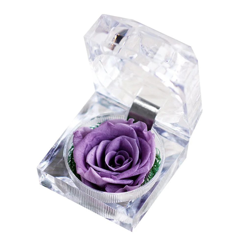 

Preserved Eternal Flower Purple Rose Acrylic Ring Box Romantic Gift Box Anniversary Valentines Day Decoration Eternity Flower