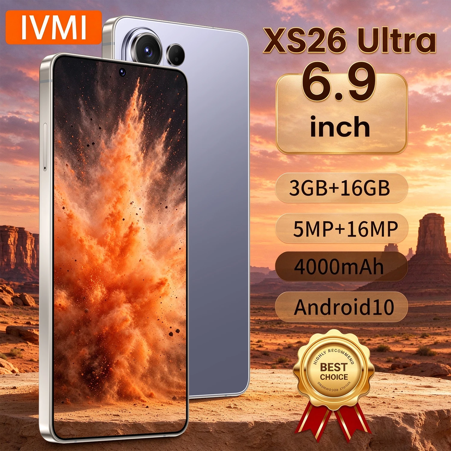 هاتف ذكي رخيص XS 26 Ultra بإصدار IVMI العالمي مع خاصية فتح القفل بالوجه، ذاكرة 3+16 جيجابايت، شاشة 6.9 بوصة، شريحتي اتصال، أندرويد، واي فاي، متجر جوجل بلاي، هواتف محمولة 4G