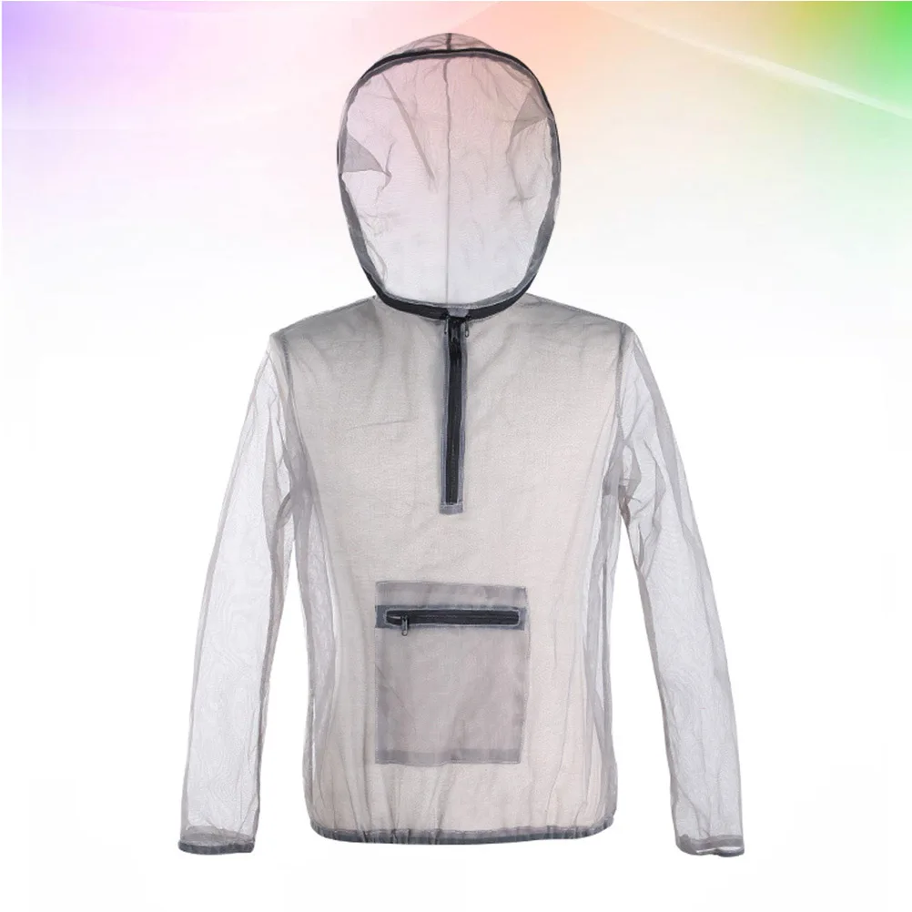 

Mosquito-proof Top Mesh Hooded Jacket Protective Shirt Anti- Grey