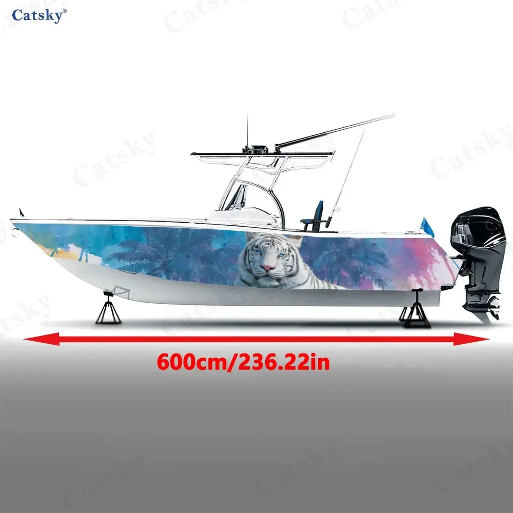 2Pcs Colorful splashed ink tiger Boat Stickers, PVC Waterproof Vinyl Wrap Decals for Fishing Boats, Durable and Stylish Design