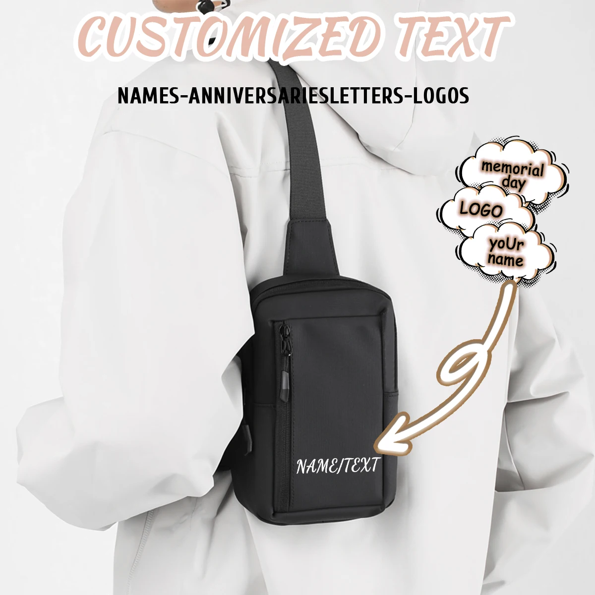 

High-end custom logo men's business messenger bag chest bag men's shoulder bag small shoulder bag backpack personalized diy