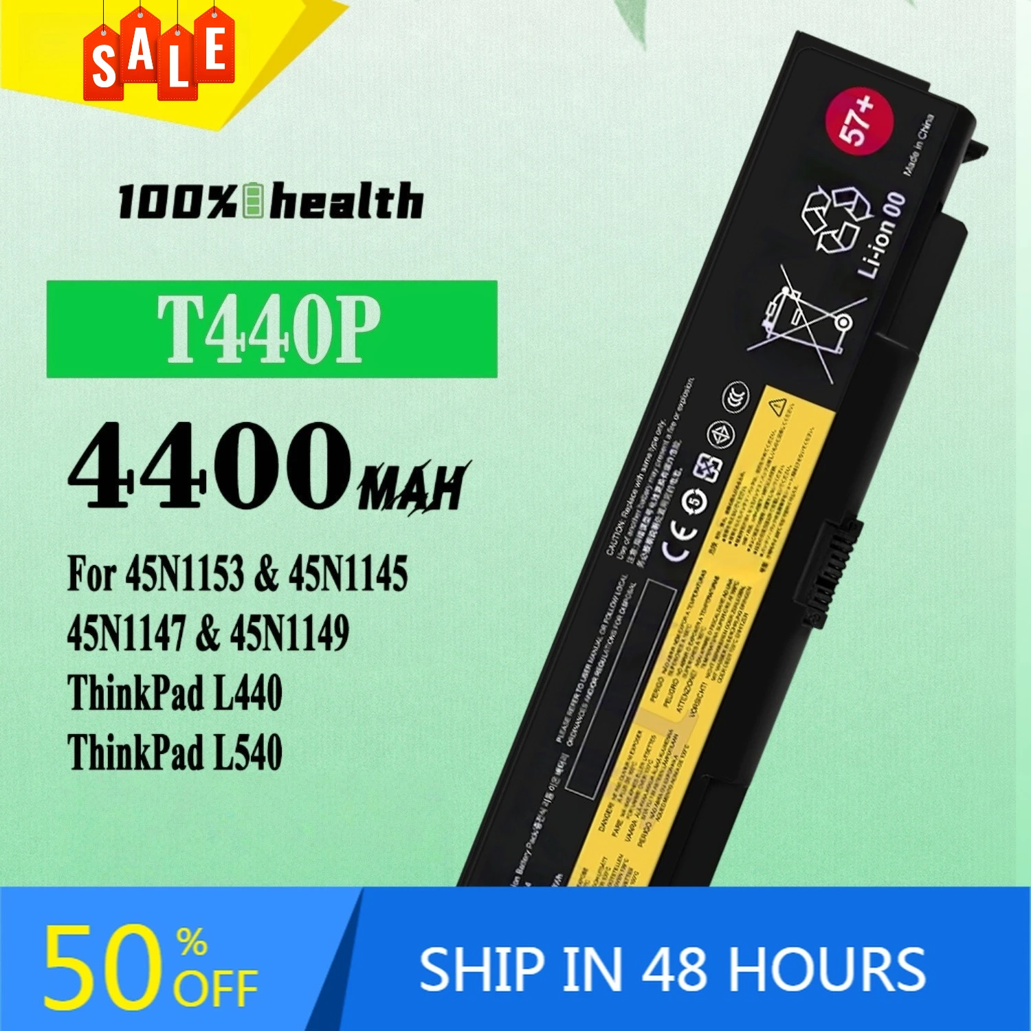 

T440P 4400mAh Laptop Battery for Lenovo 45N1153 45N1145 ThinkPad L440 L540 Lithium Rechargeable Battery