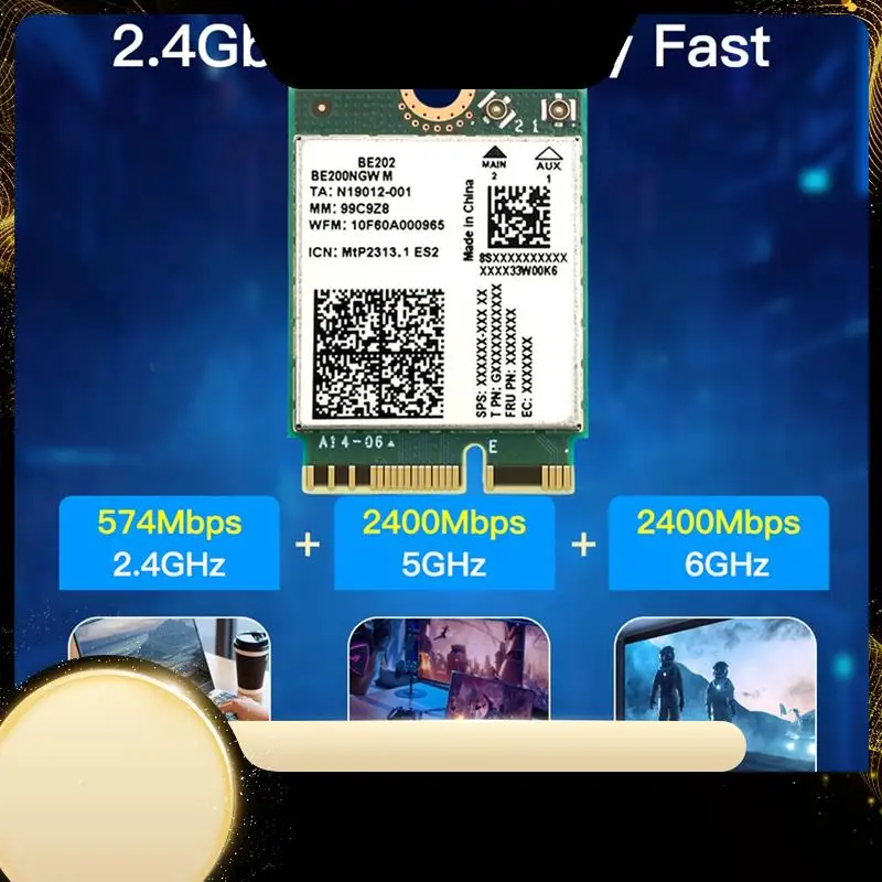 

Карта BE202 Wi-Fi7 + антенна 2X10 дБ 5374M трехдиапазонная беспроводная гигабитная сетевая карта 2,4/5/6G Bluetooth 5,4