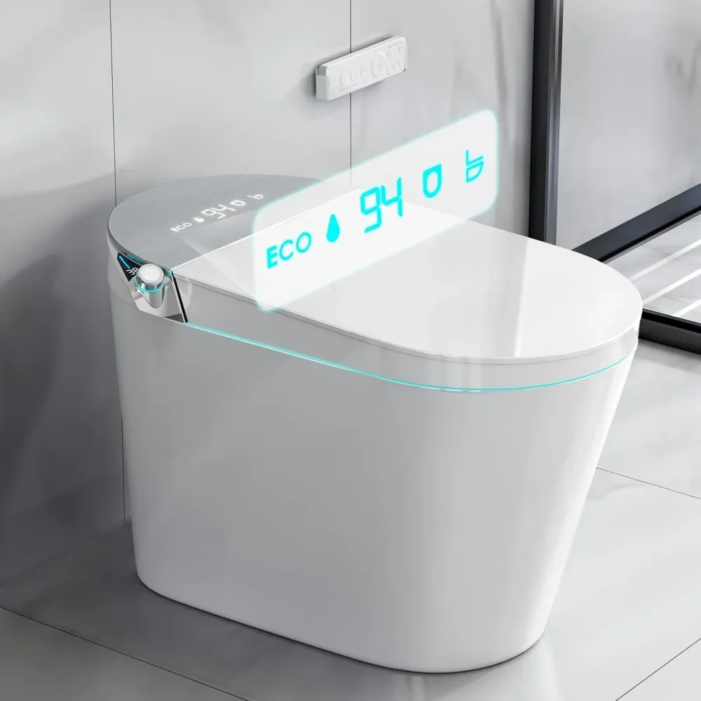 Toilet pintar tanpa tangki, Sensor kaki, kontrol jarak jauh nirkabel dan suhu dapat disesuaikan, sifon 360 derajat, Toilet Bidet bawaan