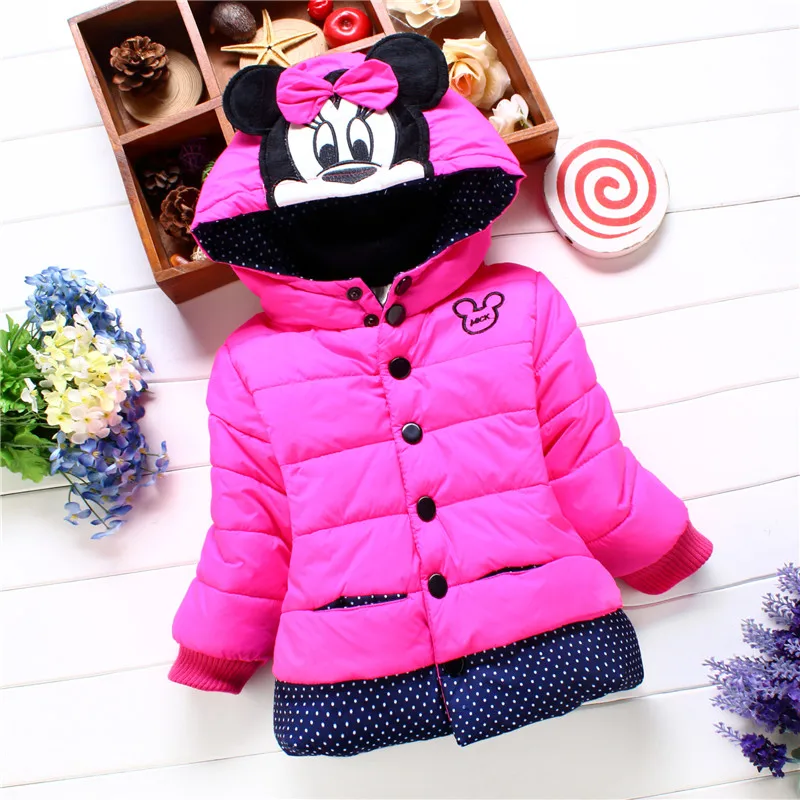 Girls\' Cotton Coat Winter Children\'s Clothing Cartoon Animal Embroidery Solid Color Sweet Cotton Coat Cute Hooded Thick Coat