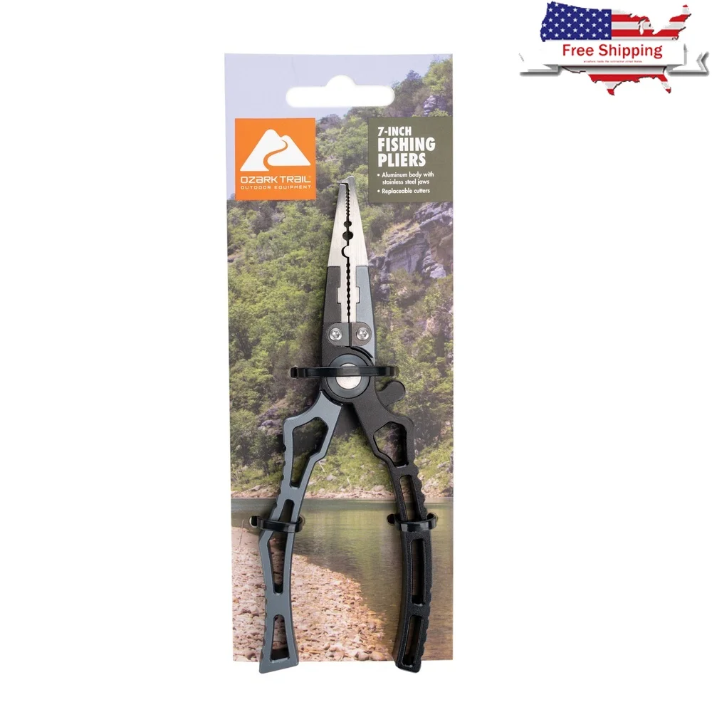 

6.5 Inch Aluminum Fishing Pliers with Stainless Steel Jaws Locking Feature Replaceable Wire Cutters Crimping Tools Serrated Grip