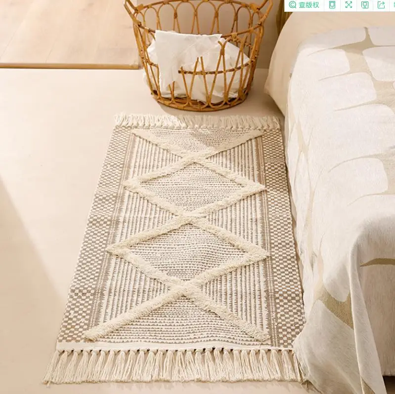 Nordic Tufting Carpet Cotton Linen Area Rugs Bedroom Bathroom Floor Mat Anti-slip Doormat Tassel DesignTufted Carpets