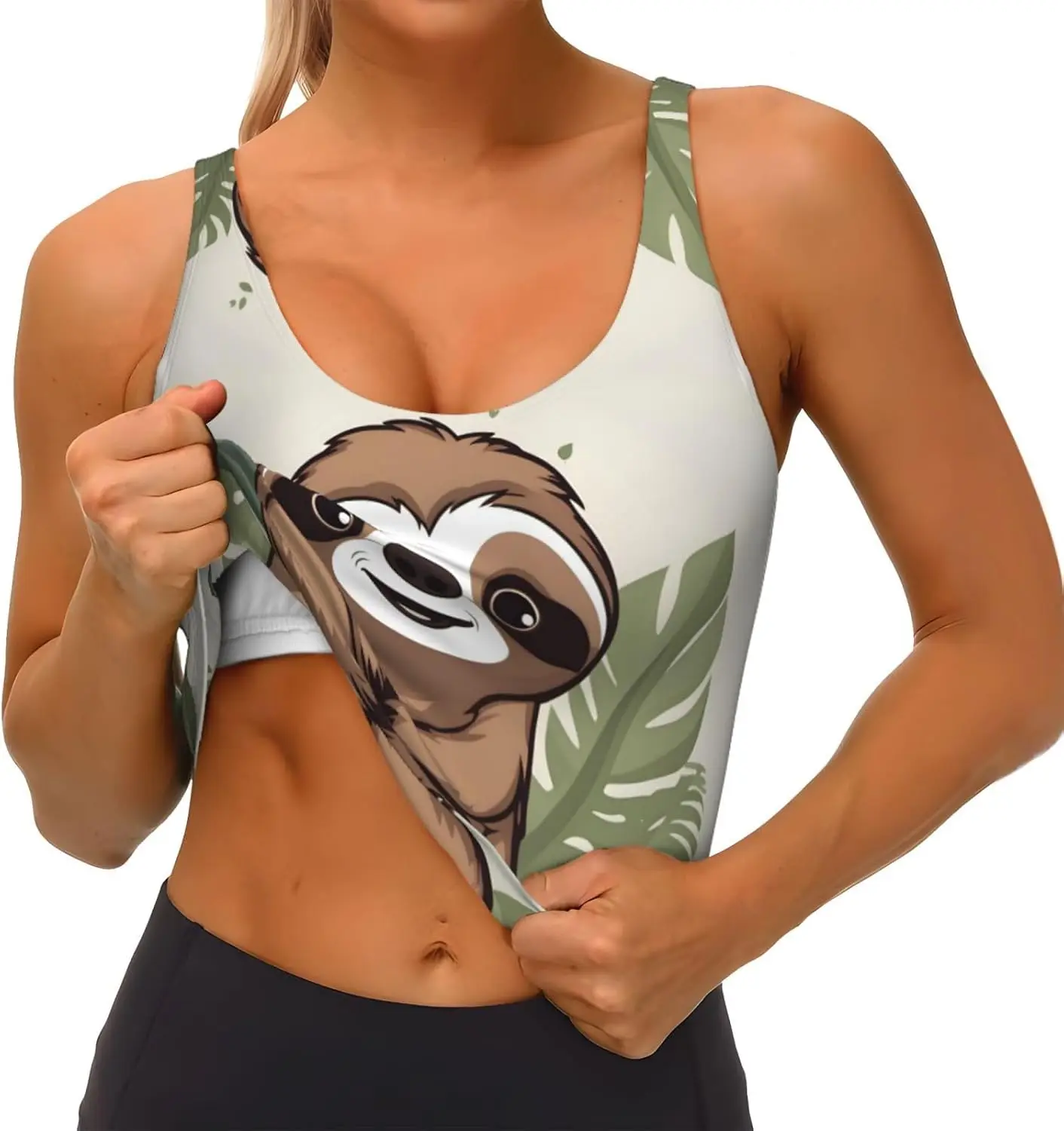 Rompi Olahraga Wanita Motif Sloth Kartun Lucu - Latihan Yoga Kebugaran yang Ringan dan Bernapas