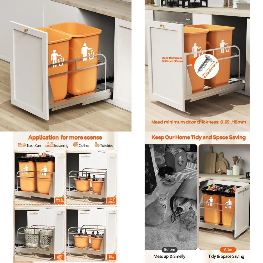 

Heavy Duty Kitchen Cabinet Slide Out Trash Can - Under Sink Garbage Bin Kit, Space-Saving Drawer, Rugged Construction for Long-L
