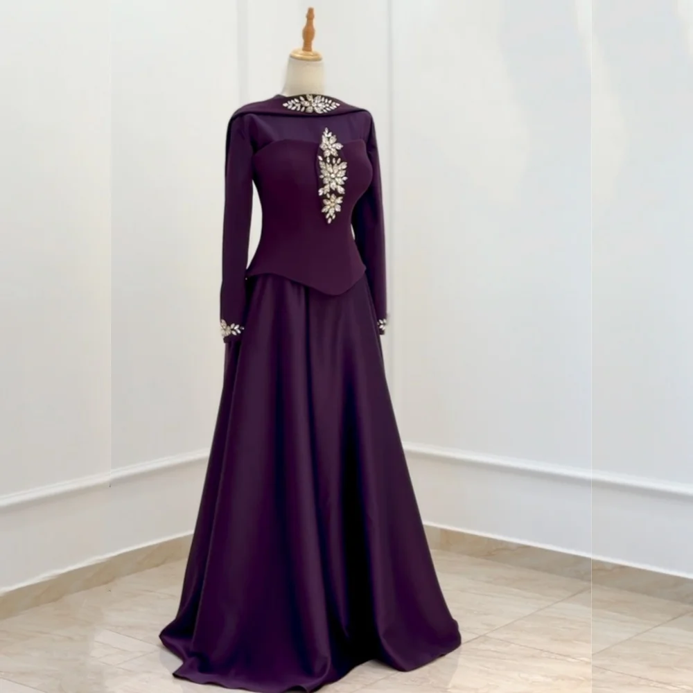 

Customized Charmeuse Rhinestone High Collar Long Dresses Bespoke Occasion Classic Women's Evening Elegant Party Wedding Glitter