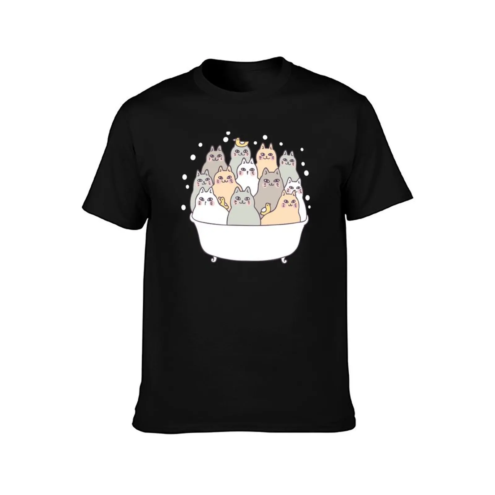 Cats In The Bath Tub T-Shirt, Summer Casual Cotton Tee, Oversized Streetwear Tops, Vintage Graphic Print, Loose Fit Short Sleeve