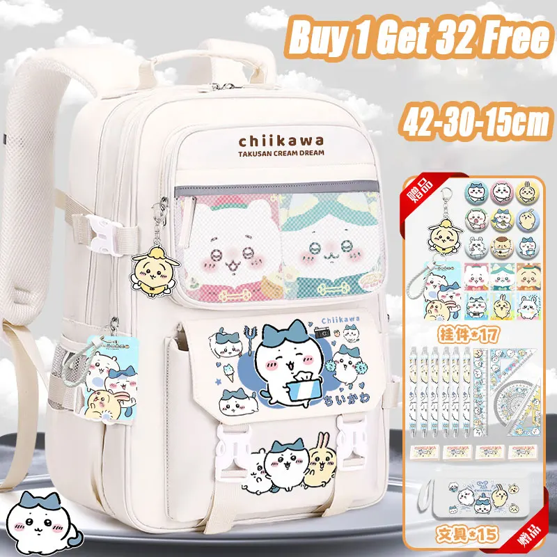 

Chiikawa backpack cartoon Sanrio backpack reflective strip design Nylon material ridge protection lightweight school backpack