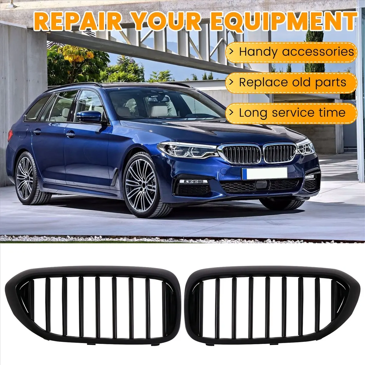 NCSMT Front Bumper Grilles Single Line Style Racing Grilles for BMW 5-Series G30/G31/G38 530i 540i 550i Single-Matte Black