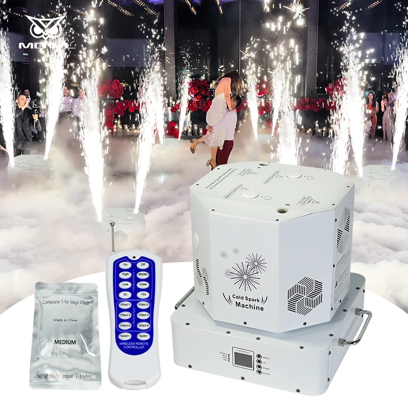 White Wedding 1300W Double Head 360 Moving Head Remote Control DMX Sparkler Fountain Cold Spark Machine