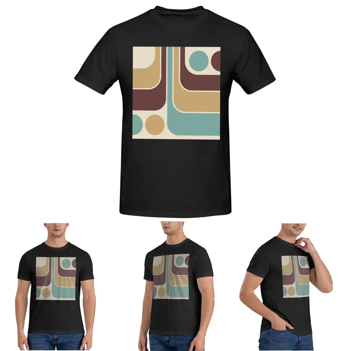 

Retro Geometric Design 689 Brown Tan Blue And Beige T-Shirt for Men Cotton Plus Size T Shirts Men's Tees Short O-Neck Clothes