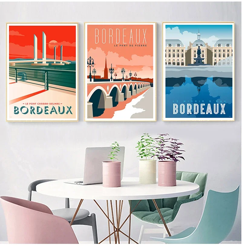 1pc frameless Canvas Painting 1pc frameless Bordeaux France Wine Country Travel Map Canvas Paintings Vintage Wall Kraft Poster C
