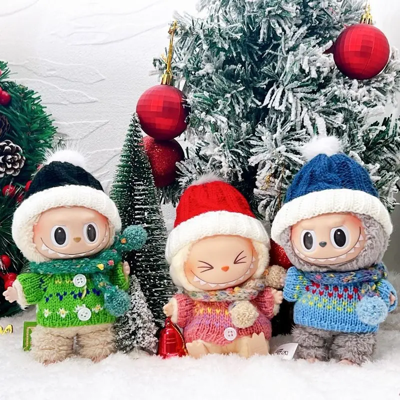 

For 17cm Labubu Clothing Set Christmas Scarf Hat Macaron V1 V2 V3 Labubu Clothes Outfit DIY Doll Accessories Christmas Gift Toy