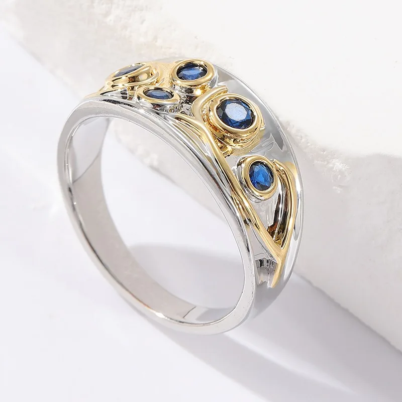 Wunderschöner zweifarbig eingelegter dunkelblauer CZ-Damenring mit geometrischem Design für den täglichen Gebrauch und Partyschmuck – Detail 3